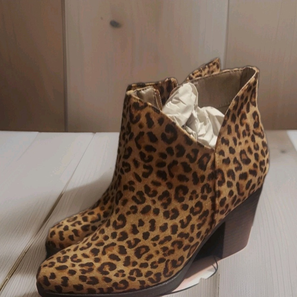 Serra Animal Print Side Cut Ankle Booties Brown Black Zip Size 9 Women Y2k Boho